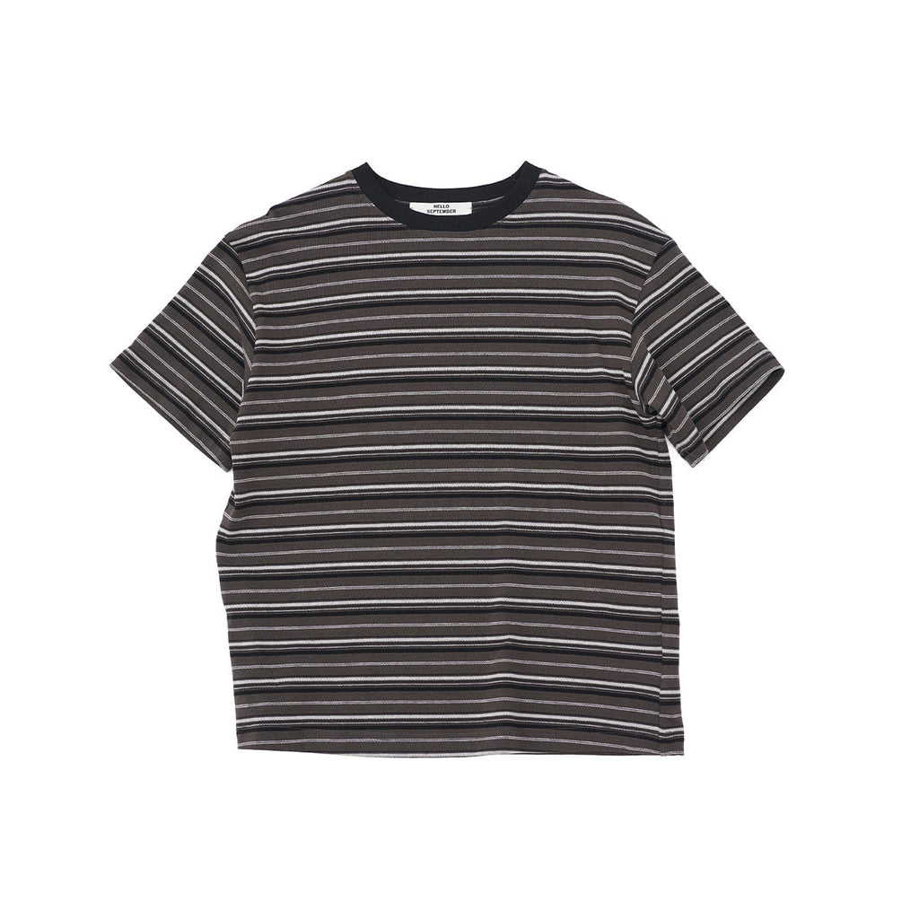 Spring new casual contrasting color crew neck striped easy versatile medium and long short-sleeved T-shirt