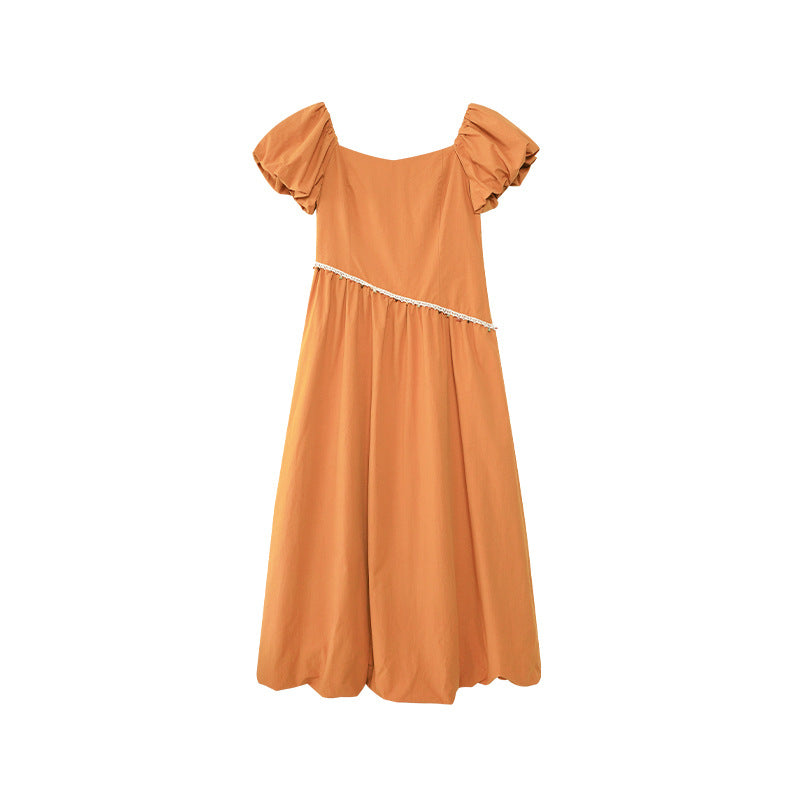 Square Neck Bubble Sleeve Maxi Dress