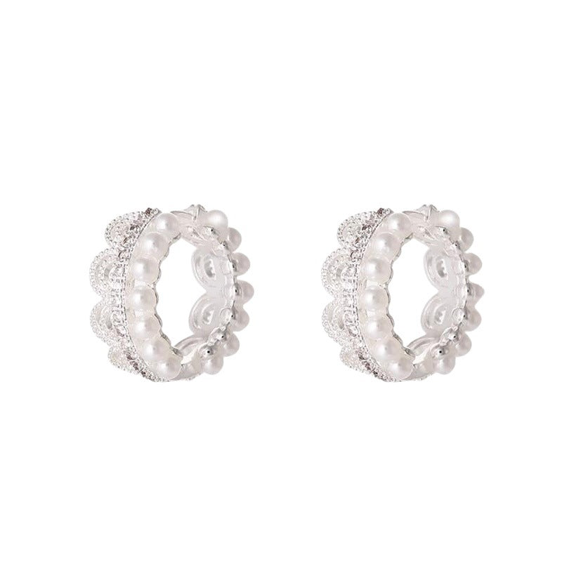 Lace lace pearl earrings niche design sense high temperament versatile fashion ear buckle earrings