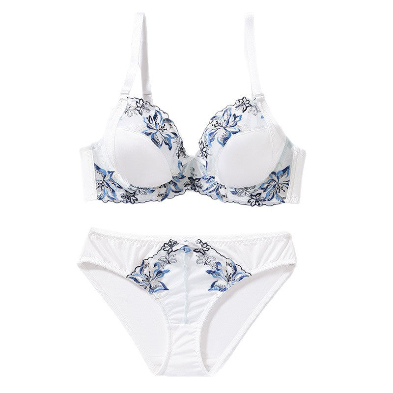 European and American cross-border direct sales embroidery lace sexy large size bra set large chest small upper support anti-sagging underwear women
