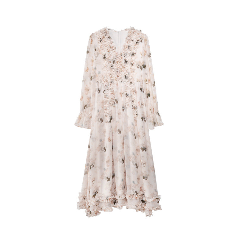 French coffee break drape fungus edge floral dress