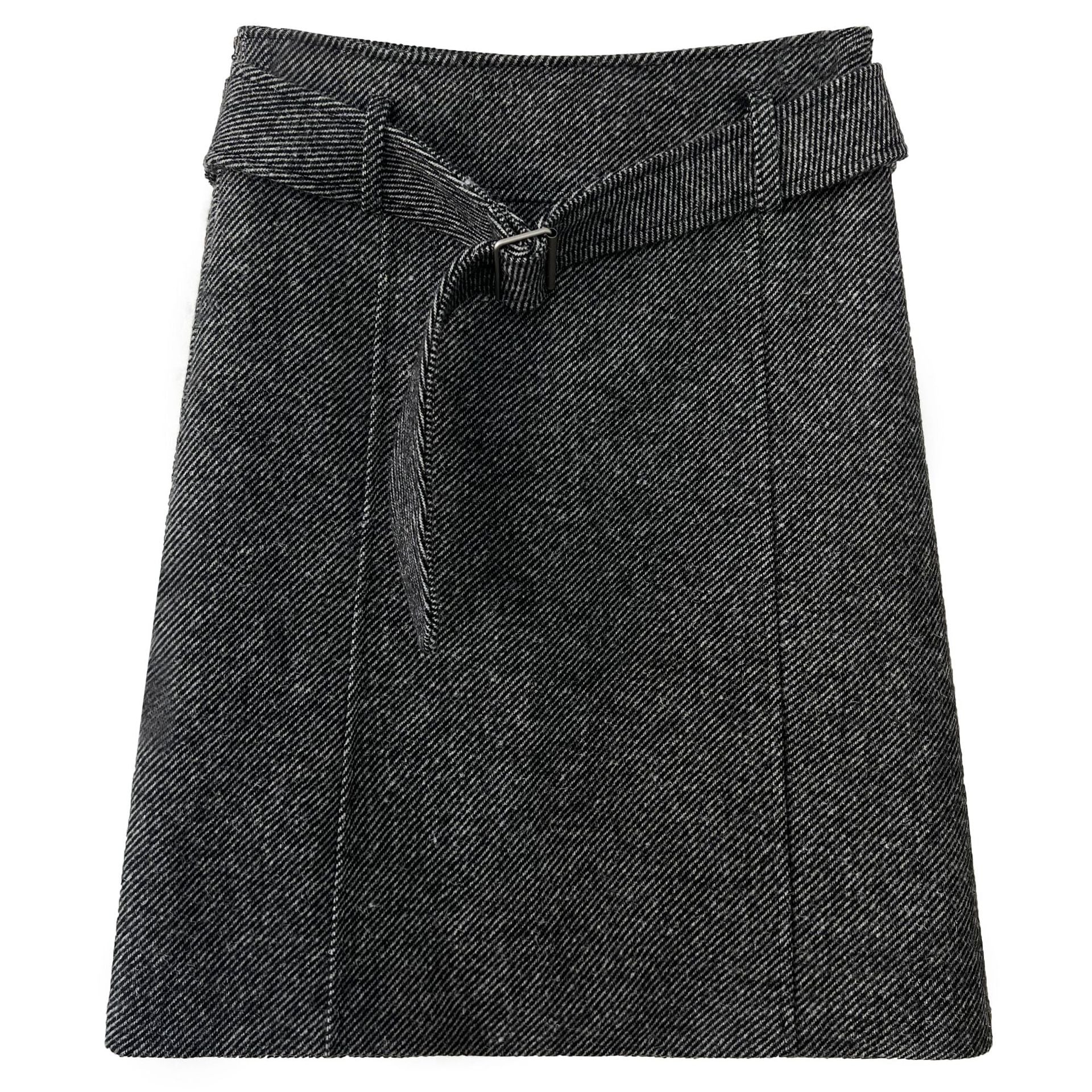 Retro high-waisted temperament and thin woolen skirt women's winter new belt versatile loose skirt