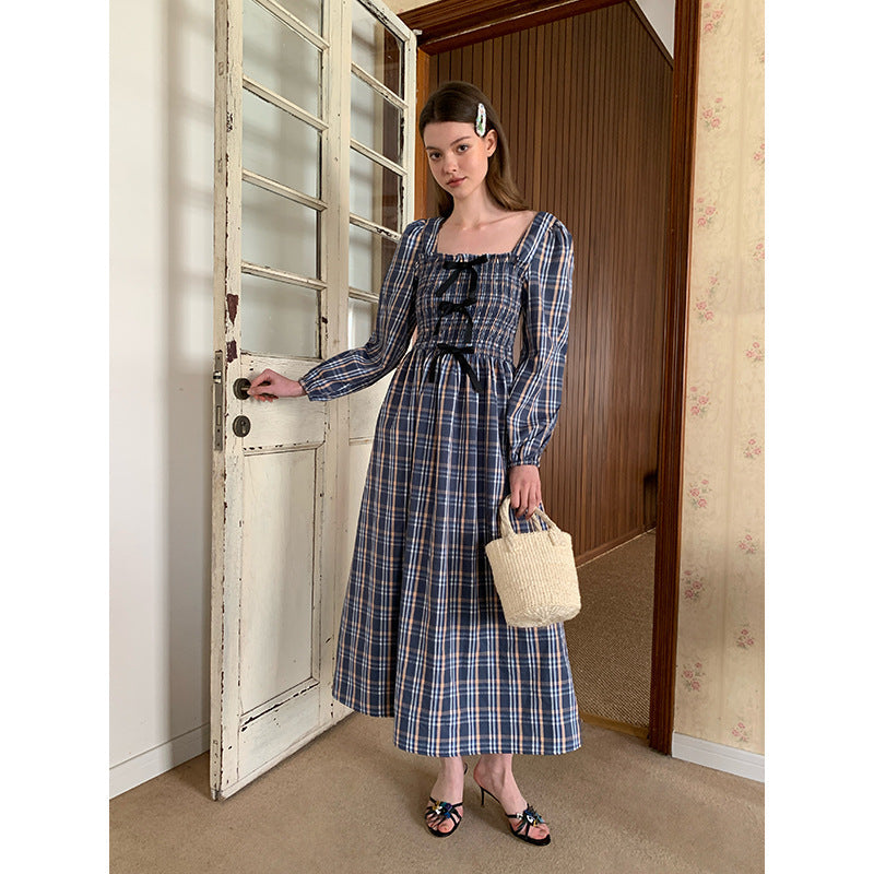 Literary retro gentle waist striped dress