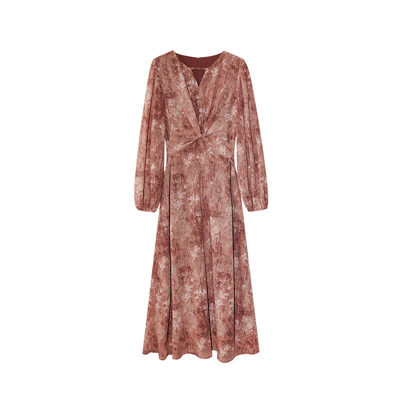 Loose straps slim long-sleeved floral dress