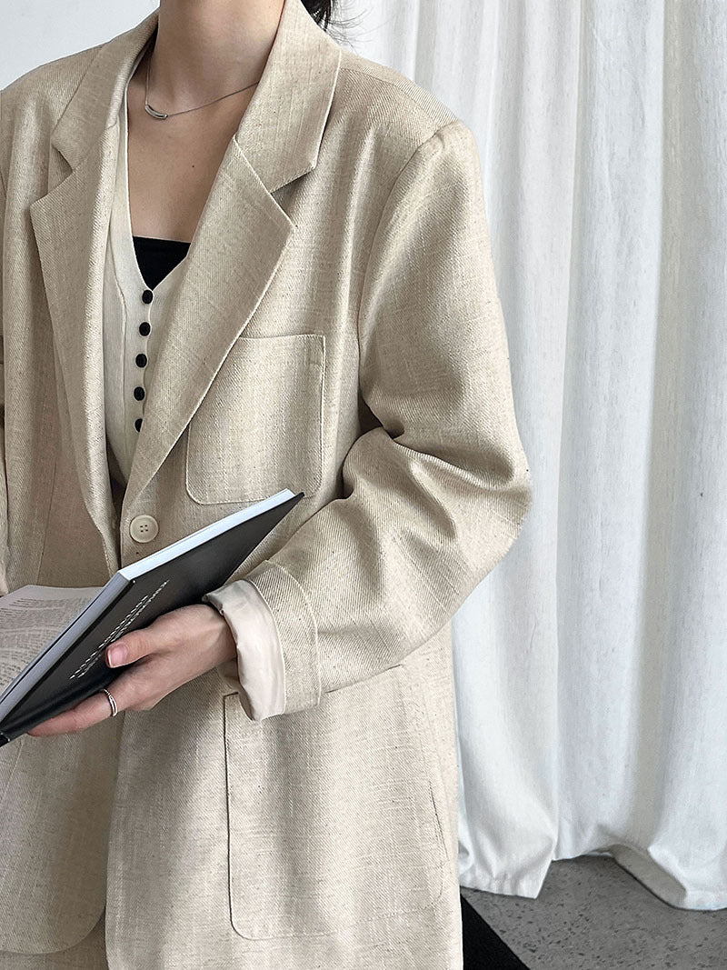 Korean basic casual linen suit + skirt autumn commuting temperament silhouette suit