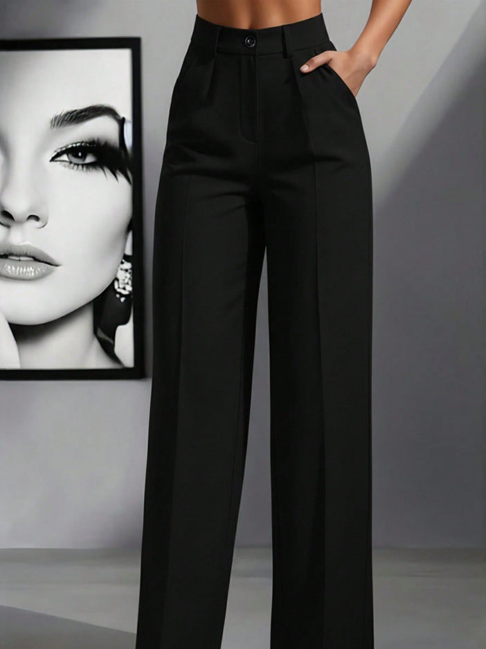 Women's new high waist drape straight simple casual women's trousers work trousers trousers