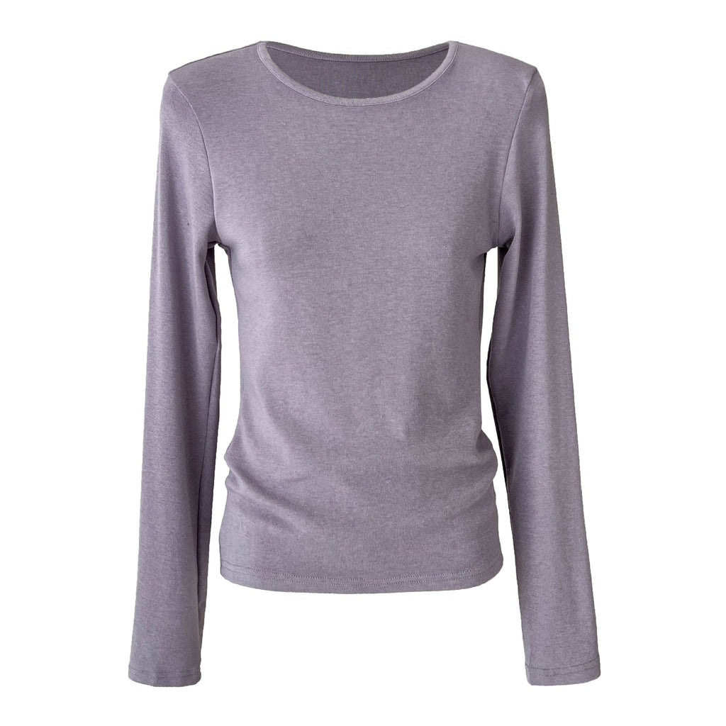 Basic solid color simple front shoulder versatile slim-fitting bottoming shirt women's early spring new stacked wear T-shirt