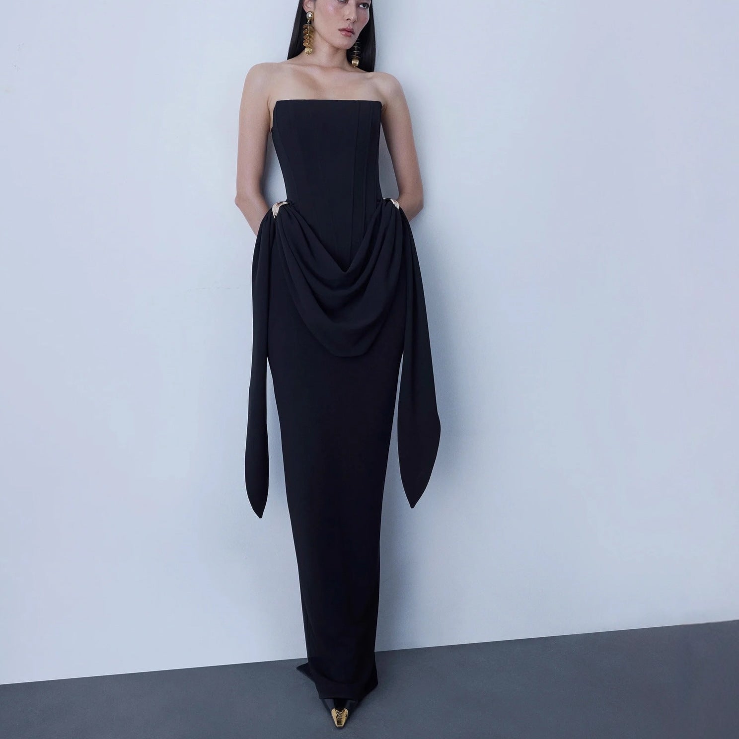 Fashion fishbone tube top dress dress sexy streamer dress waist split skirt
