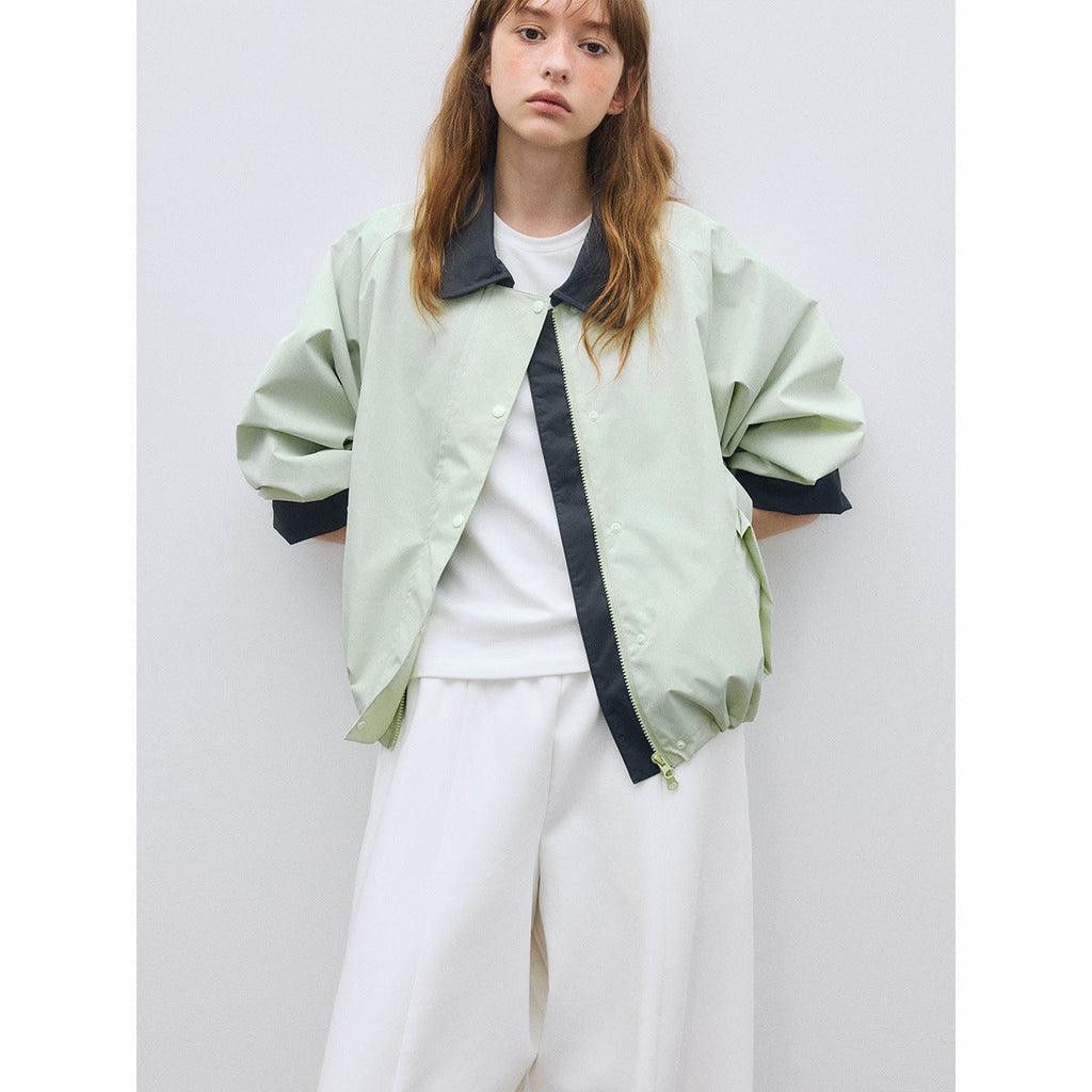 Autumn new casual lapel three-proof contrasting color double-head zipper versatile short jacket