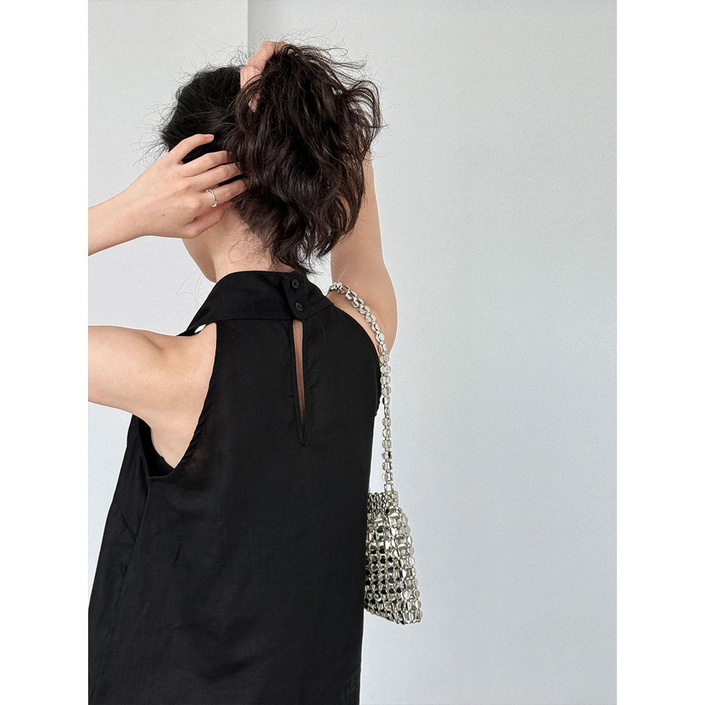 French linen V-neck neck vest women's summer new holiday style suspender top shirt T-shirt