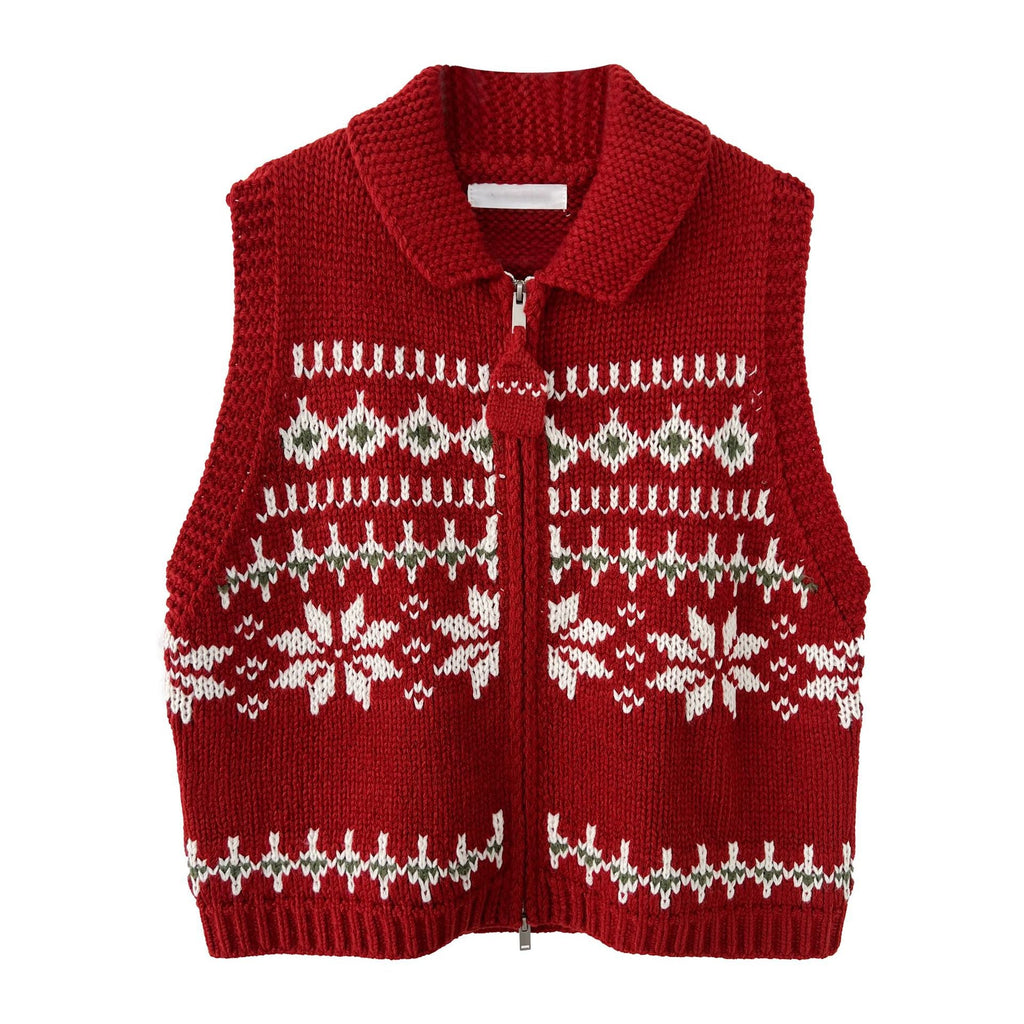 Fair Island Jacquard Double Zip Lapel Pullover