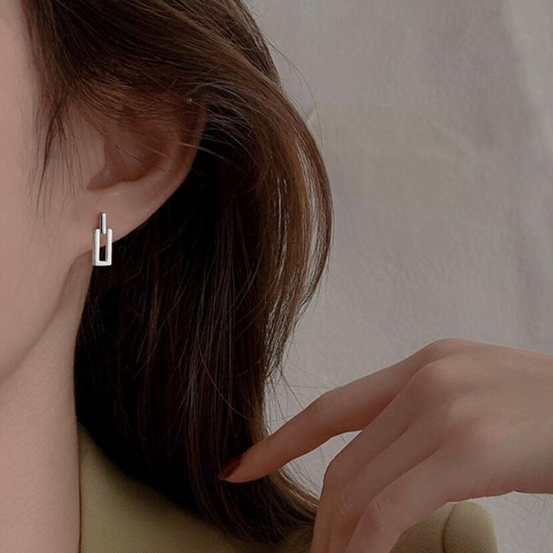 Silver Needle Small Geometric Square Earrings Metal Wind Simple Niche Cold Wind Earrings Earrings Minimalist Personality Earrings