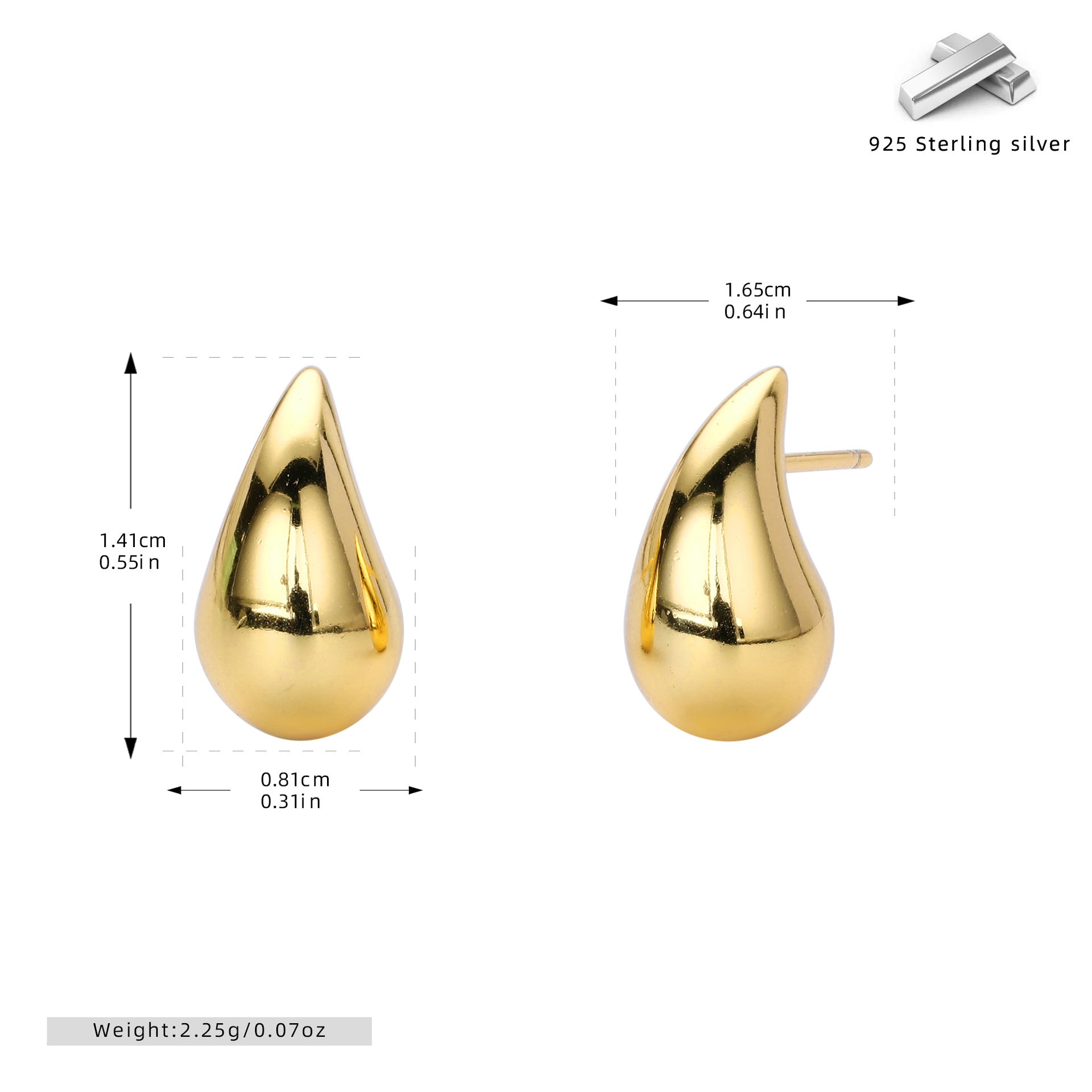 S925 sterling silver water drop stud earrings