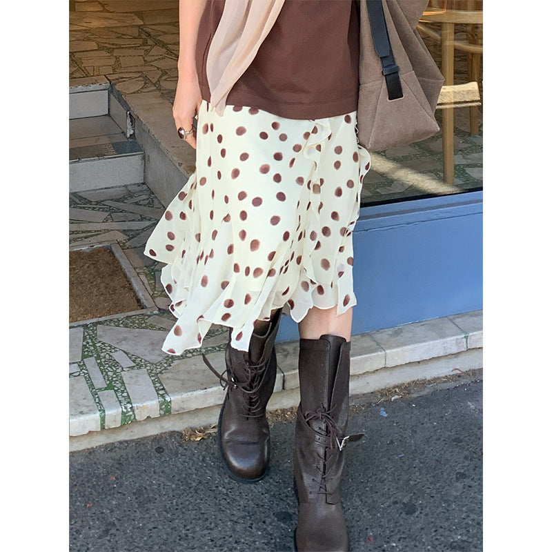 Vintage Versatile Irregular Medium and Long Polka Dot Skirt