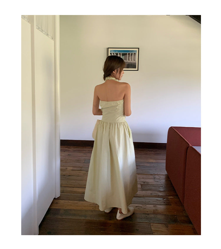 Small fresh age-reducing fungus edge neck halter dress