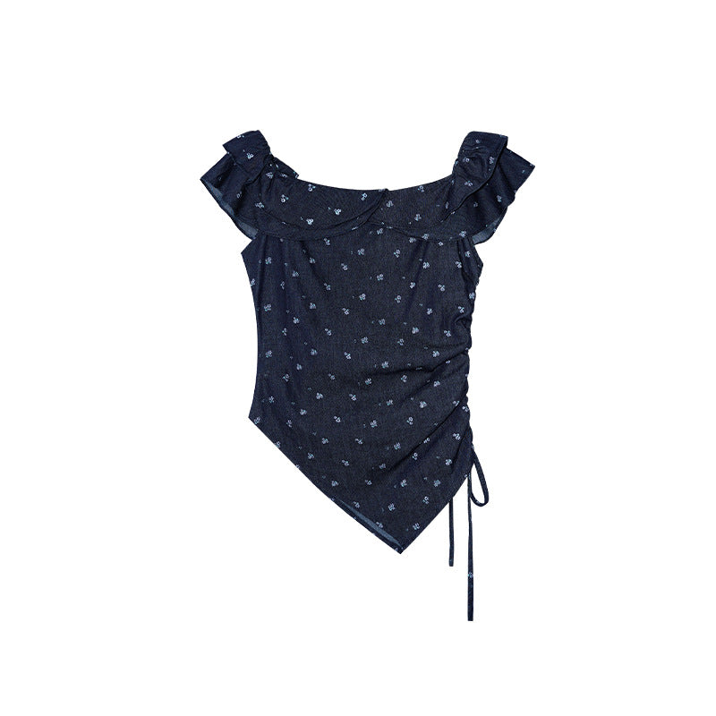 Spice girl shoulder sexy waist thin denim shirt