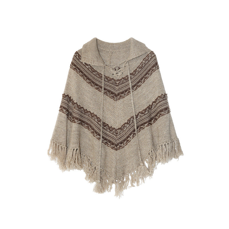 Literary retro fringed shawl sweater short jacket