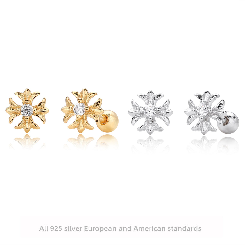 925 sterling silver stud earrings with diamonds, cruciferous earrings, short rod screws, earbone nails.