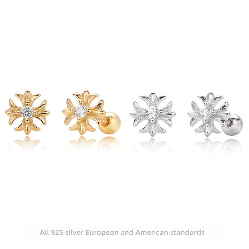 925 sterling silver stud earrings with diamonds, cruciferous earrings, short rod screws, earbone nails.