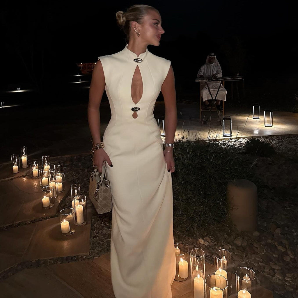 Stylish retro sexy hollow waist celebrity dress