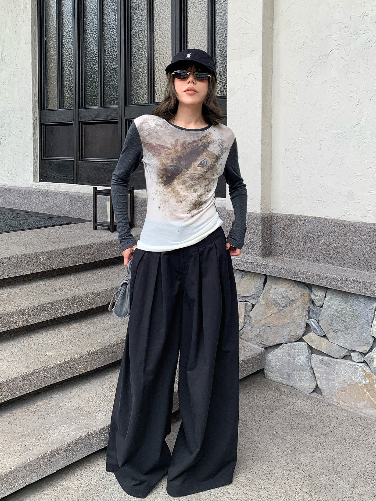 Tencel cotton wide-leg mopping casual pants high waist drape loose commuter pants trousers