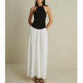Slip pleated skirt, chiffon long skirt, spliced halterneck sexy dress