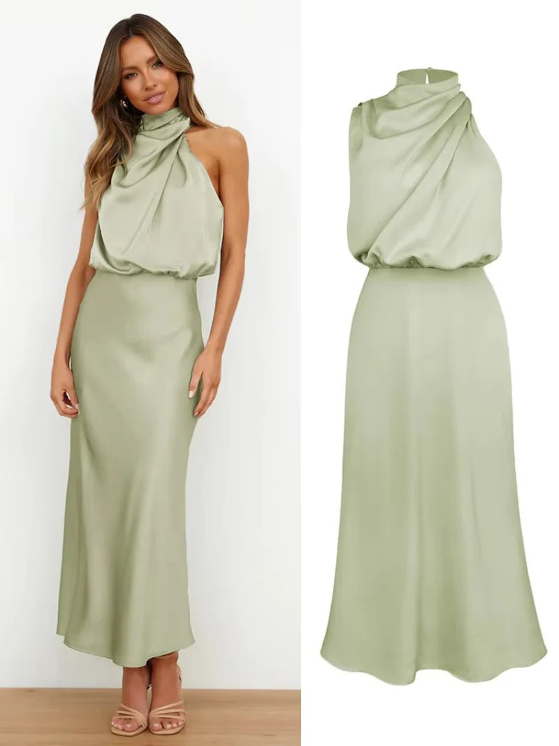 Spring and summer new high-end satin coat sleeveless dress fashionable and elegant temperament light evening
