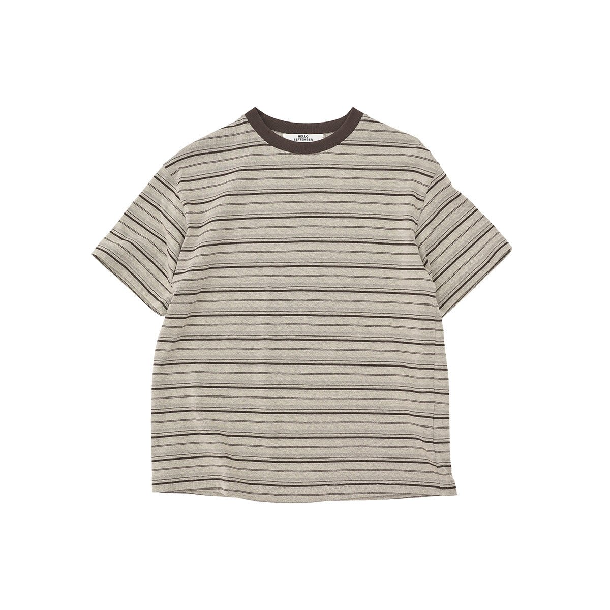 Spring new casual contrasting color crew neck striped easy versatile medium and long short-sleeved T-shirt