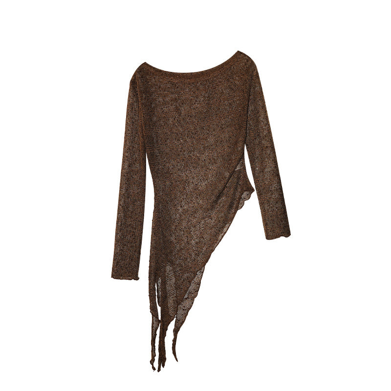 Women's Asymmetric Off-Shoulder Hollow-Out Knit Pullover Sweater