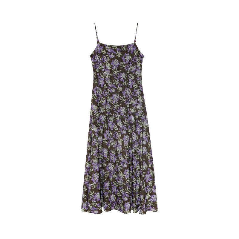 Holiday backless suspender floral dress long dress