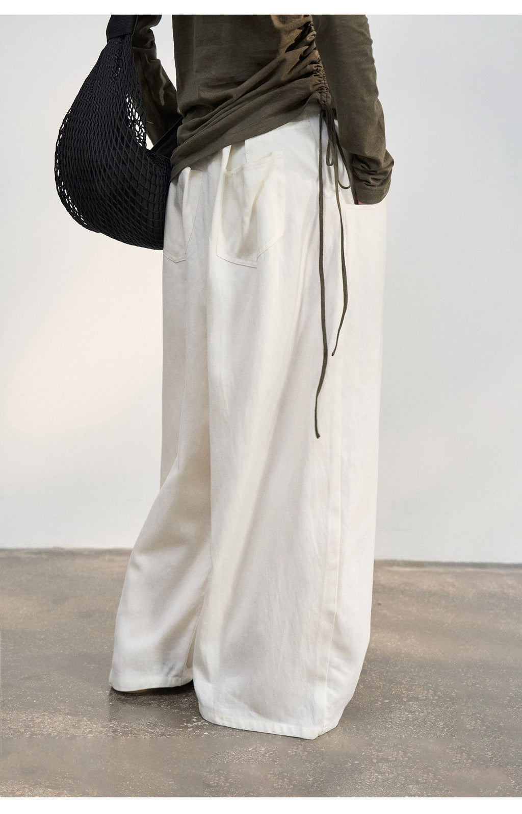 Spring new commuter tencel cotton and linen blend waist pleated casual scimitar pants