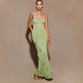 Fashion vacation style knitted hip skirt three-dimensional flower backless sexy dress