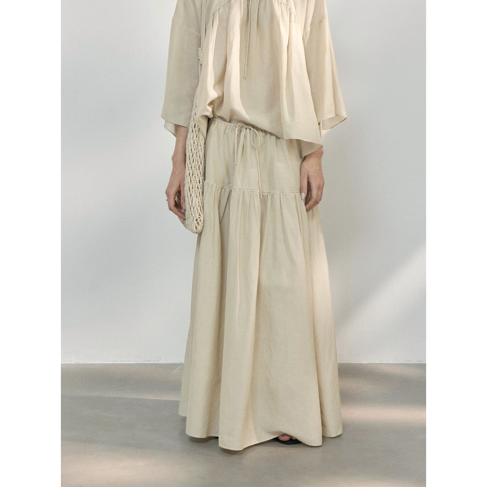 Summer new tencel cotton shrink pleated light skin-friendly large silhouette A-shaped umbrella skirt