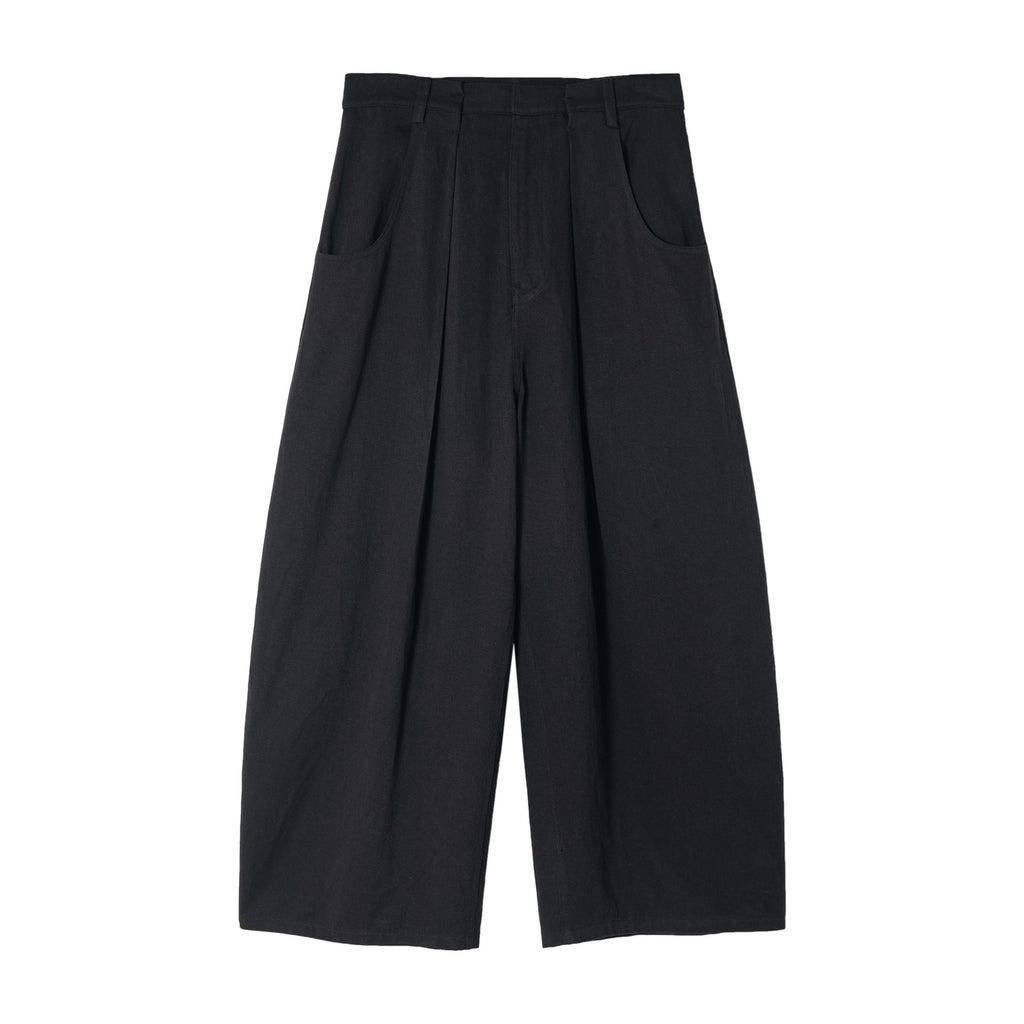 Spring new commuter tencel cotton and linen blend waist pleated casual scimitar pants