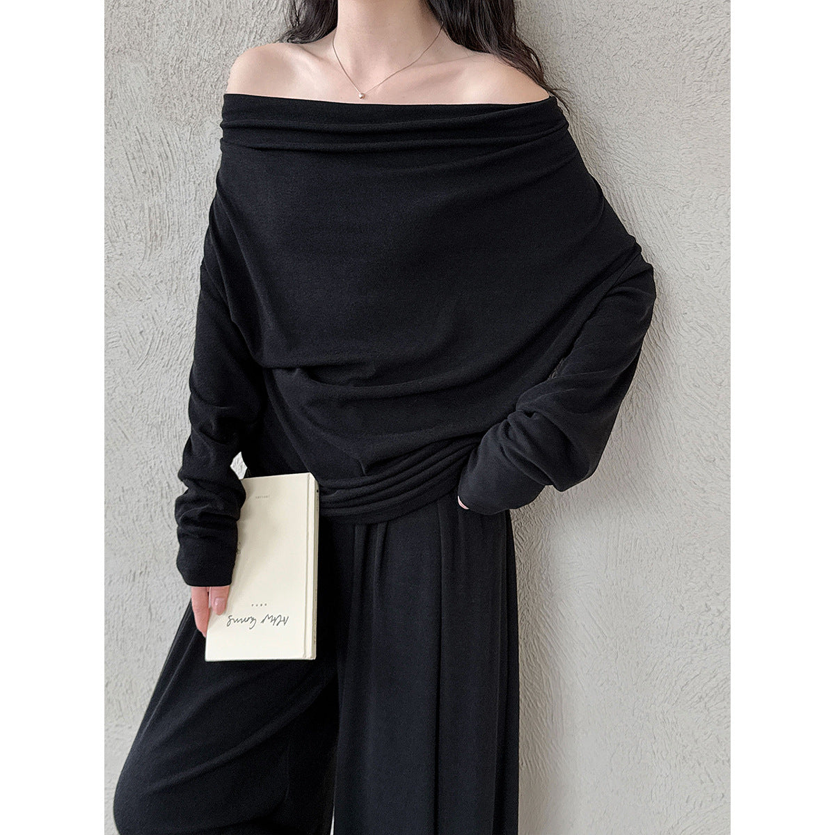 Scoop neck top + high-waisted wide leg pants casual set