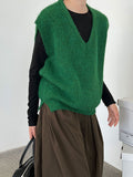 Soft wool V-neck knitted vest women's autumn new Korean simple stacked vest