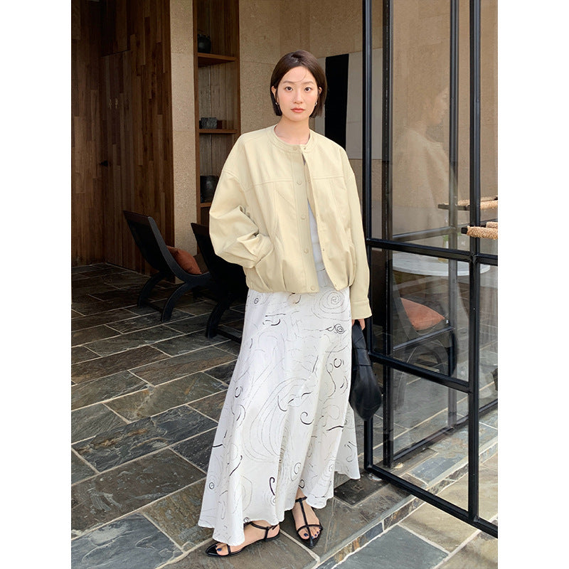 Tencel linen spiral line A skirt