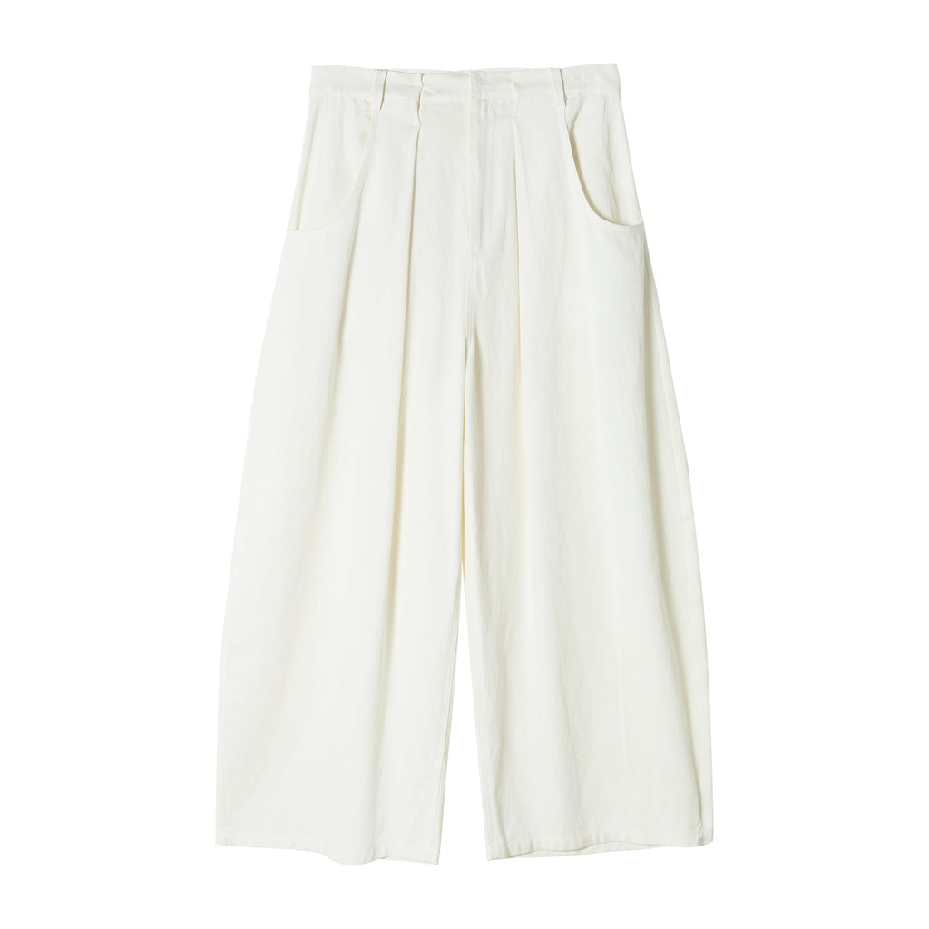 Spring new commuter tencel cotton and linen blend waist pleated casual scimitar pants