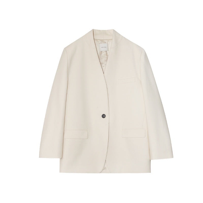 Casual textured V-neck shoulder padded commuter blazer