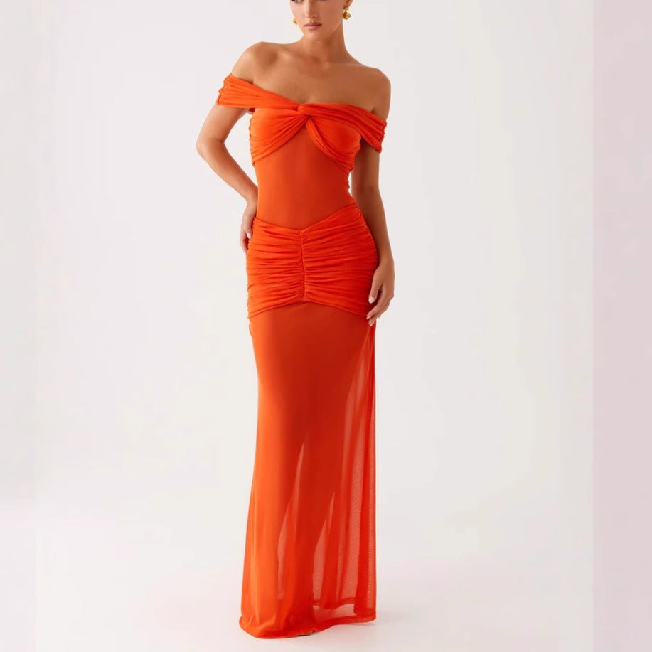 Sexy one-word collar tube top dress