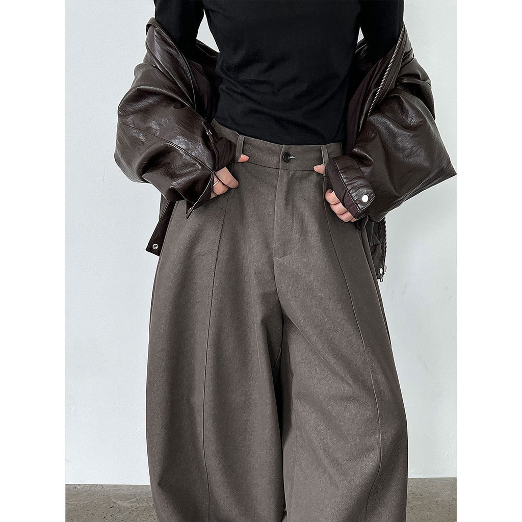 Korean retro casual scimitar wide-leg pants women's early autumn new silhouette loose drape trousers
