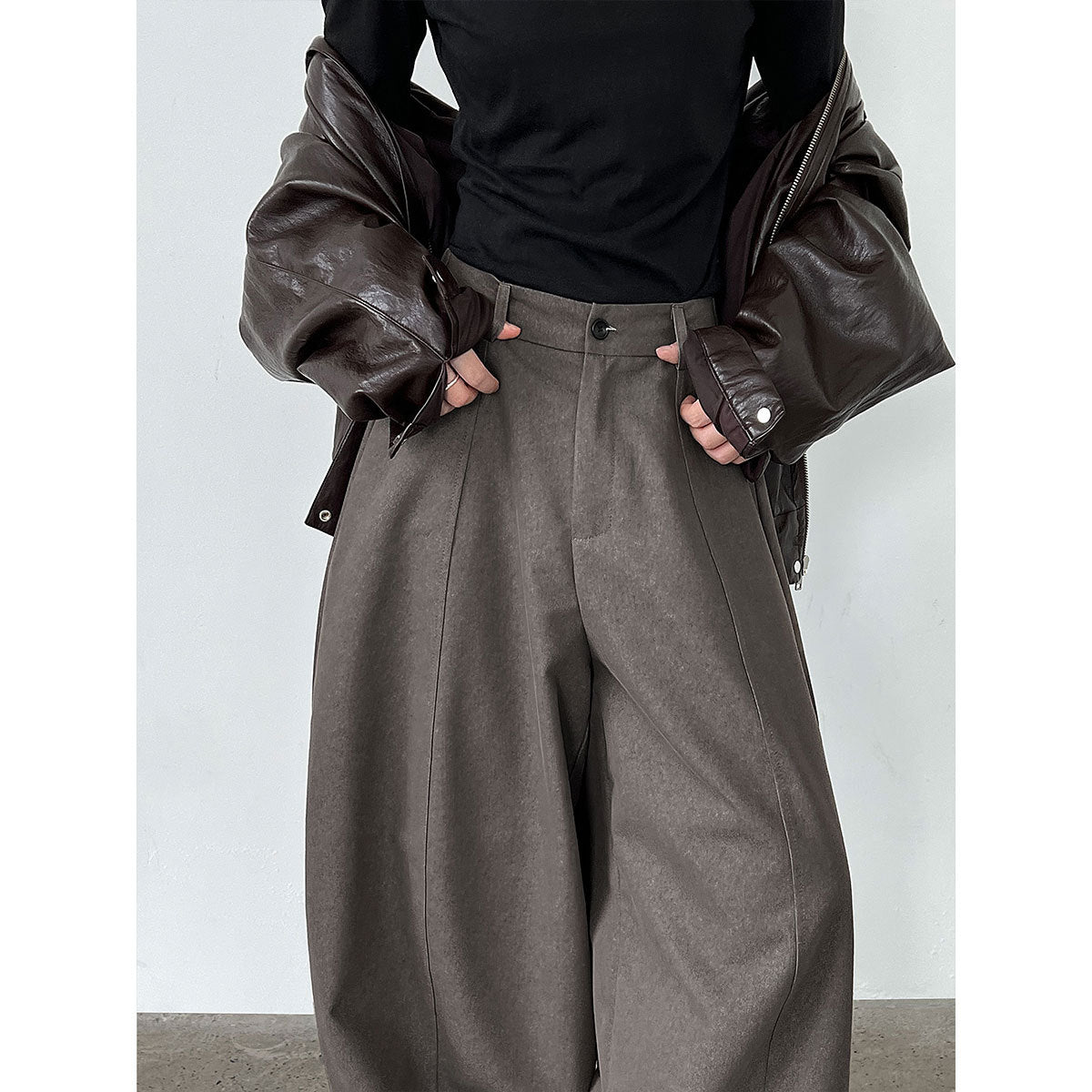 Korean retro casual scimitar wide-leg pants women's early autumn new silhouette loose drape trousers