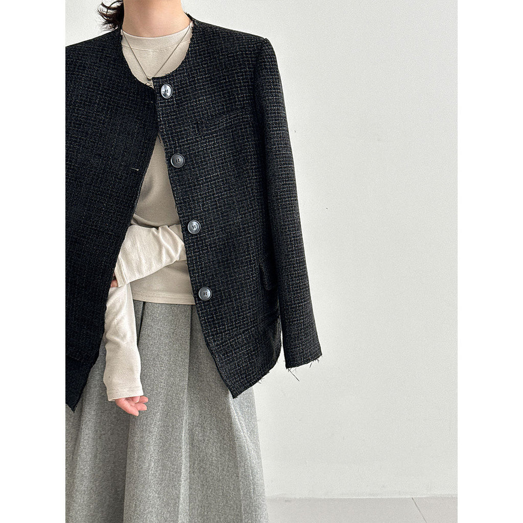 Korean round neck small fragrant jacket for women's autumn new heavy industry high-end tweed short suit