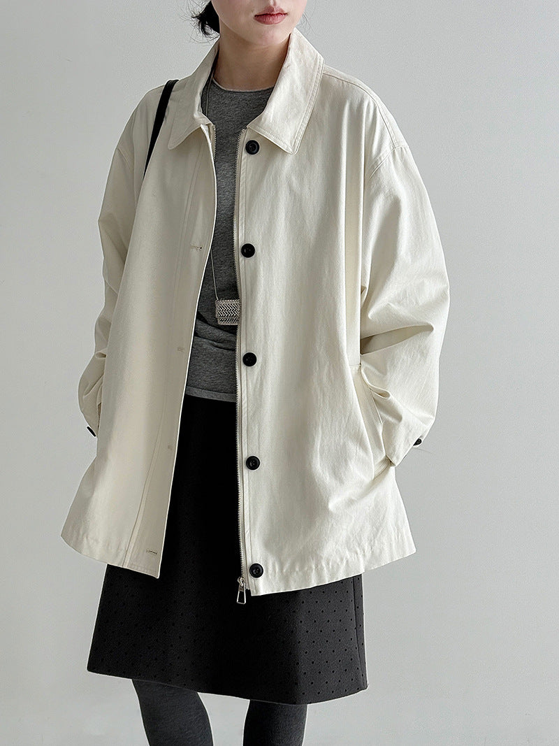 Japanese casual white trench coat women's spring new loose lapel casual cargo coat