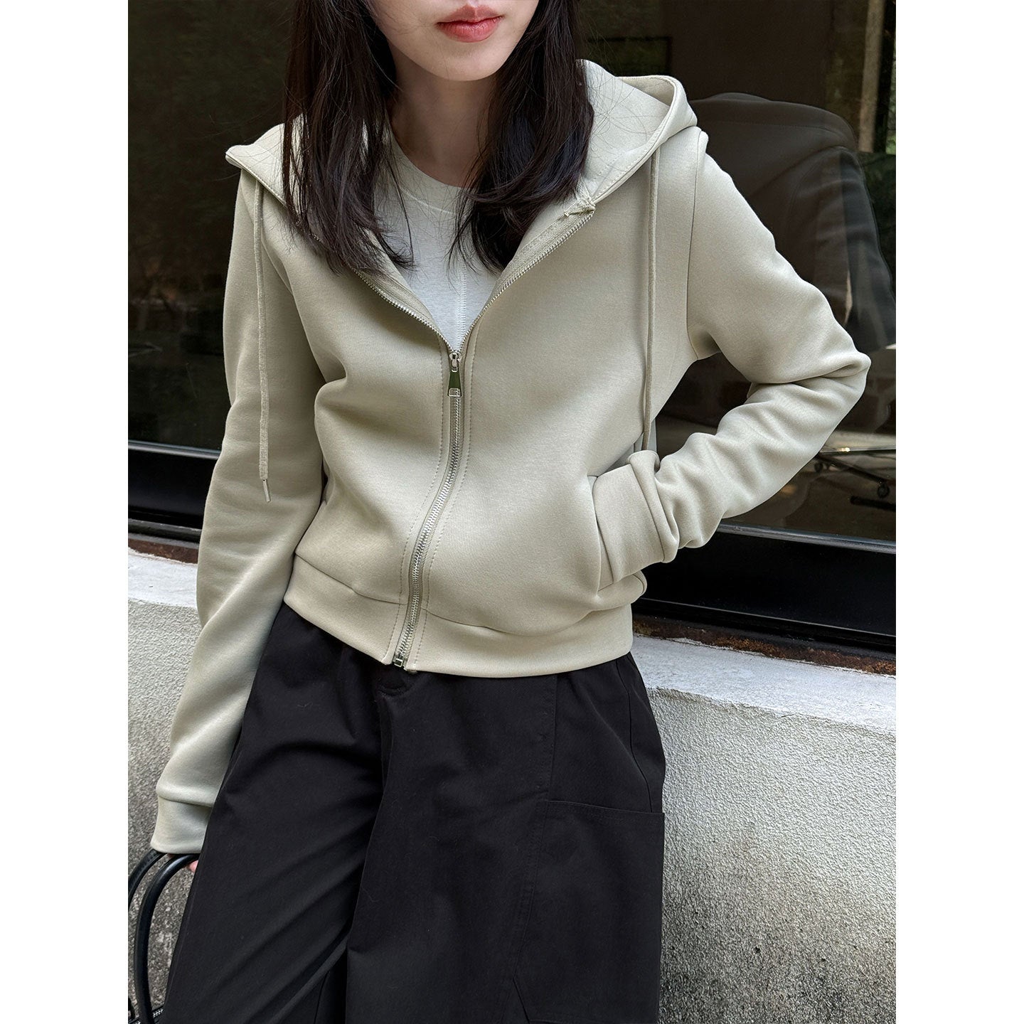 Korean hooded short zipper sports sweater women's early spring new casual versatile jacket