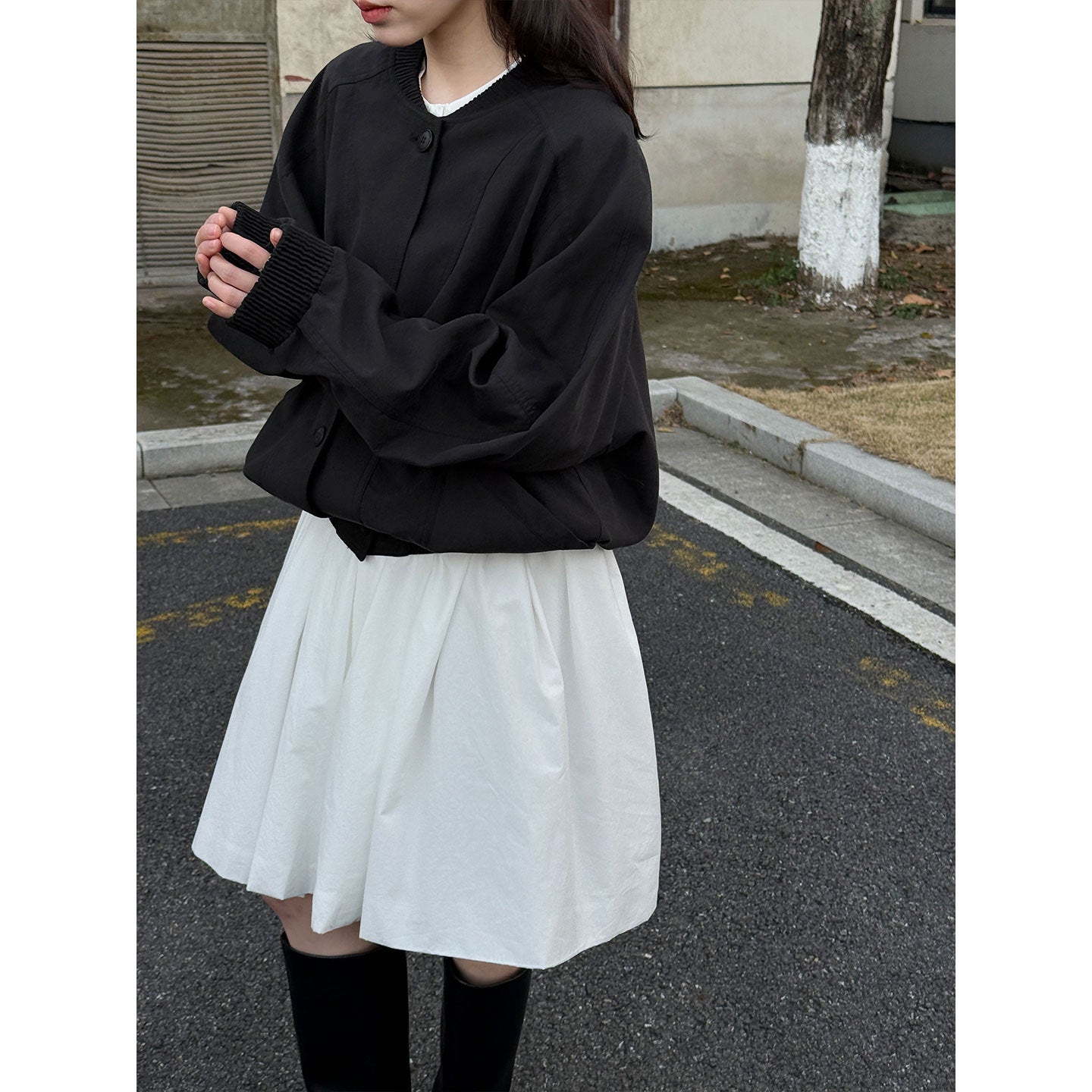 Korean retro stand-up collar jacket women's early spring new silhouette loose baseball jacket top