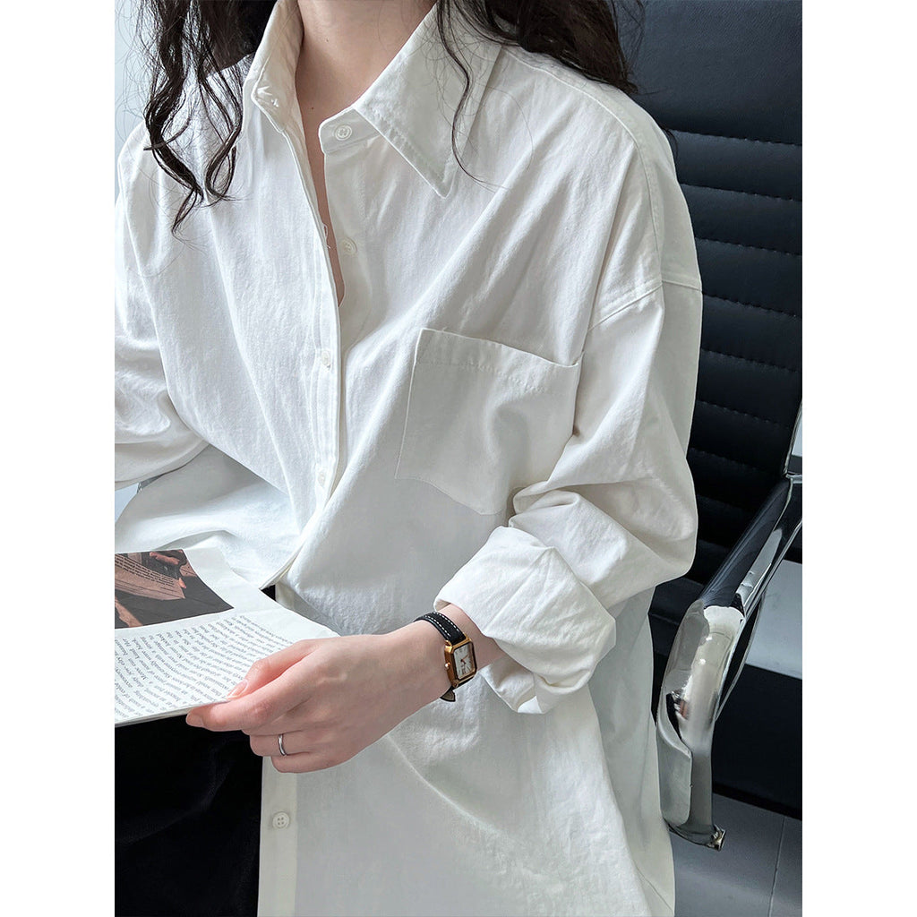 Oxford cloth classic oversized long sleeve shirt - women's spring commute, effortless outerwear, casual shirt jacket