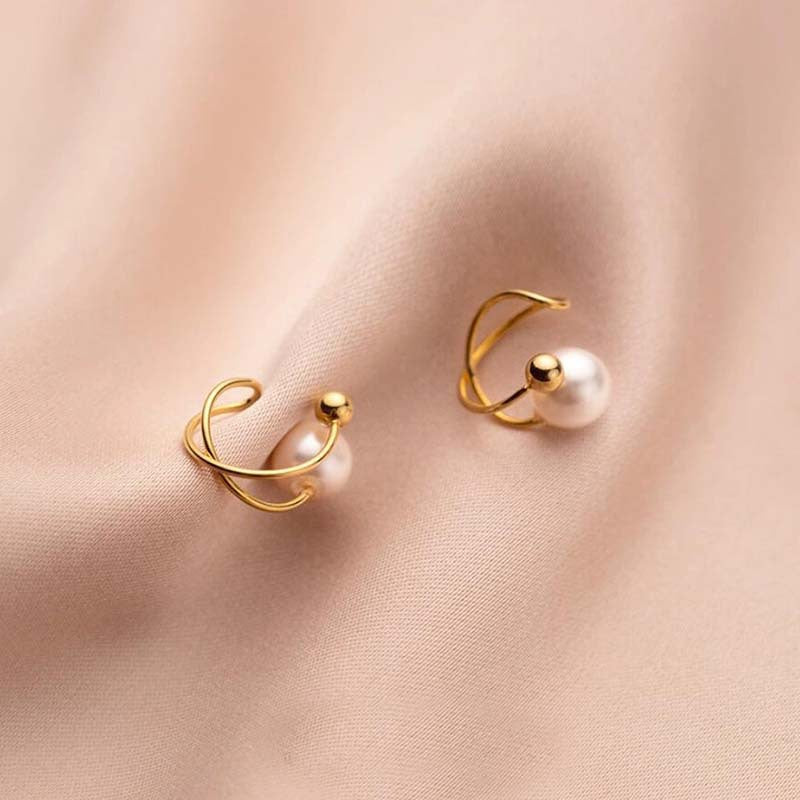 Simple ear clips without pierced ears for girls, super fairy style, niche design, pearl stud earrings, tide earrings, gold-plated.