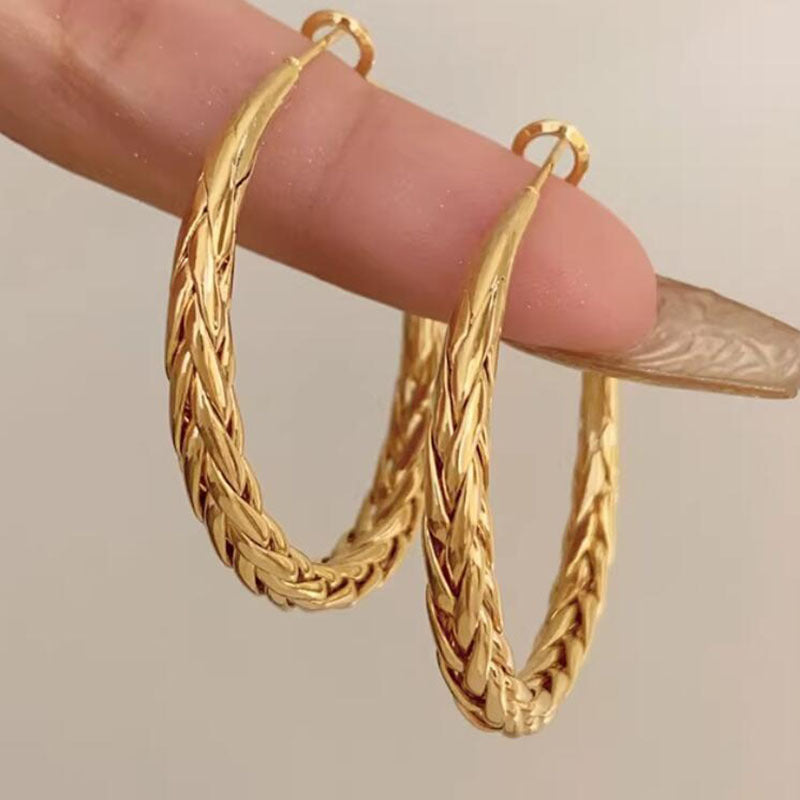 Versatile earrings French retro metal woven pattern niche temperament personalized earrings