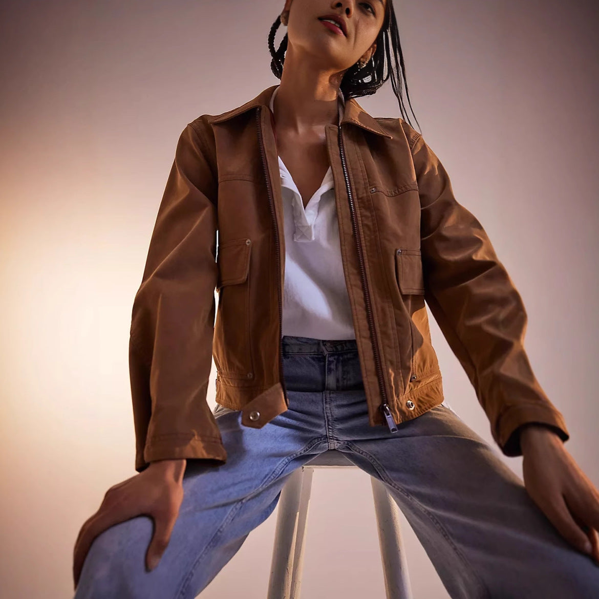 New vacation style retro suede motorcycle style top lapel short jacket jacket women